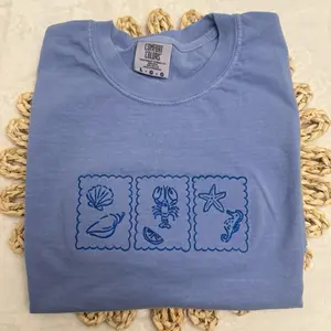 Summer stamps embroidered comfort colors Tshirt / summer embroidered tee shirt / oversized tee