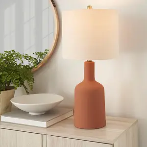 22" Orange Terracotta Ceramic Table Lamp for Modern, Transitional, Bedside Table, Living Room, Dining, Entryway