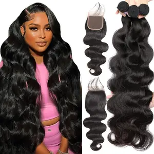 Ramiss Body Wave Hair Bundles with 2x6 Closure Brazilian Human Hair 3/4 Bundles with 4x4 2×6 Lace Closure Sew in