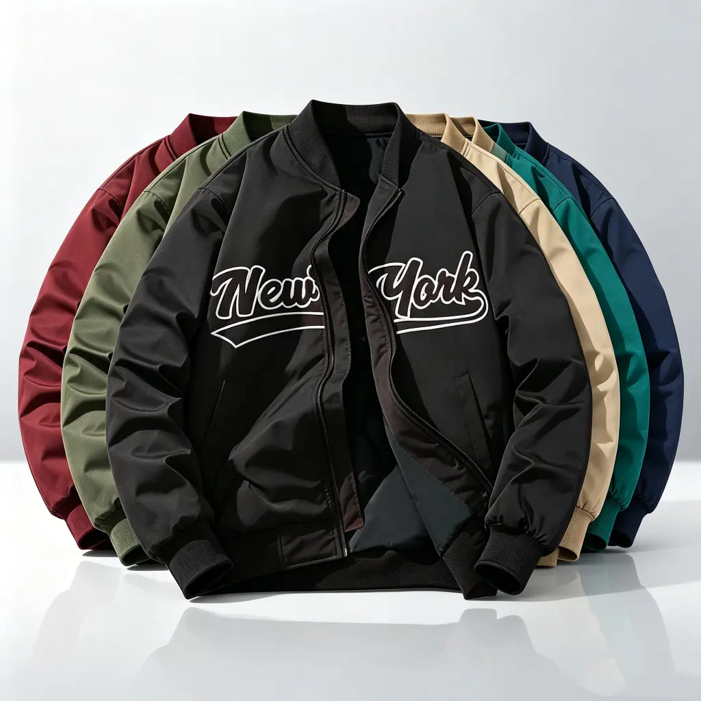 Men's Chic Street Letter-Print Baseball-Collar Long Sleeve Polyester Knit Jacket - Regular Fit, Casual, Waterproof, Lightweight, Pull-On Basics Outerwear with Fringe, Machine Washable, Cold Wash for Outdoor Wear