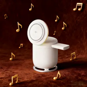 5 in 1 Wireless Induction Audio Speaker with LED Rotation Stand for Surround Sound & Charger Portable Desktop Stand for Home Shower Outdoor Travel | WirelessChargerSpeaker | PerfectGift | HolidayGifting | Black Friday Deal