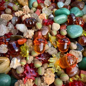 Mabon Crystal Confetti - Autumn Equinox Crystals - Fall Vibes- Fall Crystals, Carnelian Mini Sphere,  Wildcrafted Acorns, Elestial Quartz