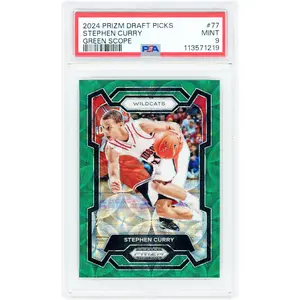 Stephen Curry Davidson College 2024 Panini Prizm Draft Picks Green Scope Prizm #77 #7/8 PSA Authenticated 9 Card