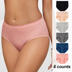 6Pack Women Seamless Solid Color Underwear Breathable Ladies Panties Bikini Briefs Comfortable Undies for Women