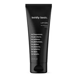 Boldly Basic Fragrance Free Lotion - Moisturizer for Dry and Sensitive Skin - Non Greasy - Unscented - Dermatologist Tested - No Sulfates, Parabens or Gluten - Hypoallergenic - Travel Size (2.5 oz)