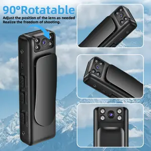 Camera with audio, 1080P high-definition, 100°Wide-angle, 128GB memory, can continuously record 4 hours of video, 720 minutes of audio, USB 450mAh lithium battery, 90°Rotatable, supports up to 128GB SD card (not included), no WiFi - Black