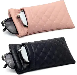 2 Pcs Double Glasses Case, PU Leather Double Eyeglass Case Large Squeeze Top Portable Sunglass Case For Women Men