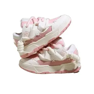 2026 Women's Colorblock Patchwork Bootlace Worm Lace Up Low Top Sneakers, Thick Sole Sneakers, Casual Comfortable Sports Shoes, Female All-match Round Toe Shoes for Daily Wear