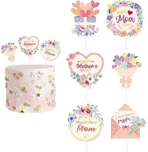 12 PCS Happy Mother's Day Cake Topper, Floral Cupcake Toppers for Flowers Bouquet Mothers Day Decorations Father's Day Birthday Party Supplies
