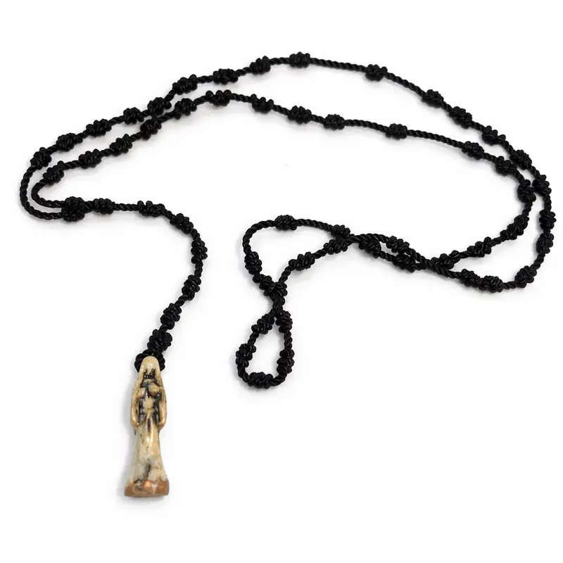 Bone / Black Color Santa Muerte Thread Rosary with Pendant, Unisex, 18 inches long