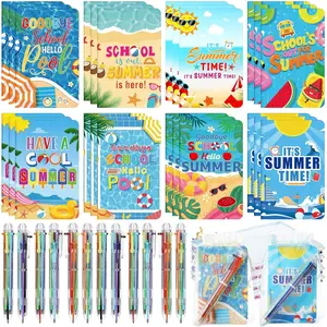 72 count End of Year Gifts from Teacher Bulk, End of School Year , 24 Mini Notebooks and 24 Retractable 6 in 1 Multicolor Ballpoint Pen with Organza Bag(Summer)