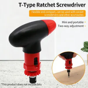Mini T-Handle Ratchet Screwdriver, 2-Way Adjustable, 6.35mm Hex Bit Compatible, Portable Hand Tool with Bit Storage for DIY & Home Repair