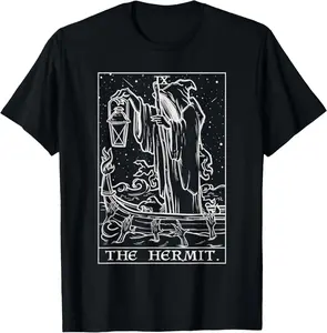 100% Cotton Unisex The Hermit Tarot Card Gothic Halloween Grim Reaper Occult T-Shirt