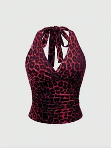 Women's Leopard Print Tie Shoulder Cami Top, Casual Sleeveless Top for Summer, Ladies Clothes for Daily Wear