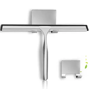1pc All-Purpose Stainless Steel Shower Squeegee for Shower Glass Door with Adhesive Hooks, Bathroom Cleaner Tool Versatile Cleaning Tool Household Window Mirror Squeegee , Cleaning Tile Wall, Car, 10 Inch