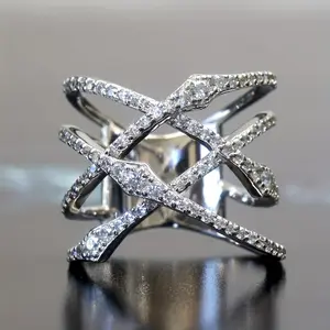 1 Pc Women Fashion Personality Ring Hip-hop Style Special Geometric Interweaving Design Micro Paved Shiny Zirconia Suitable Daily Clothing Party Accessories for Men Women