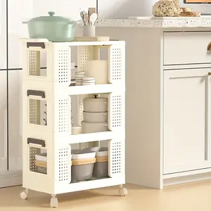 Rolling Storage Cart  3/4-Tier Multifunction Kitchen Storage Organizer Mobile Shelving Unit Cart With Lockable Wheels For Bathroom box Racks