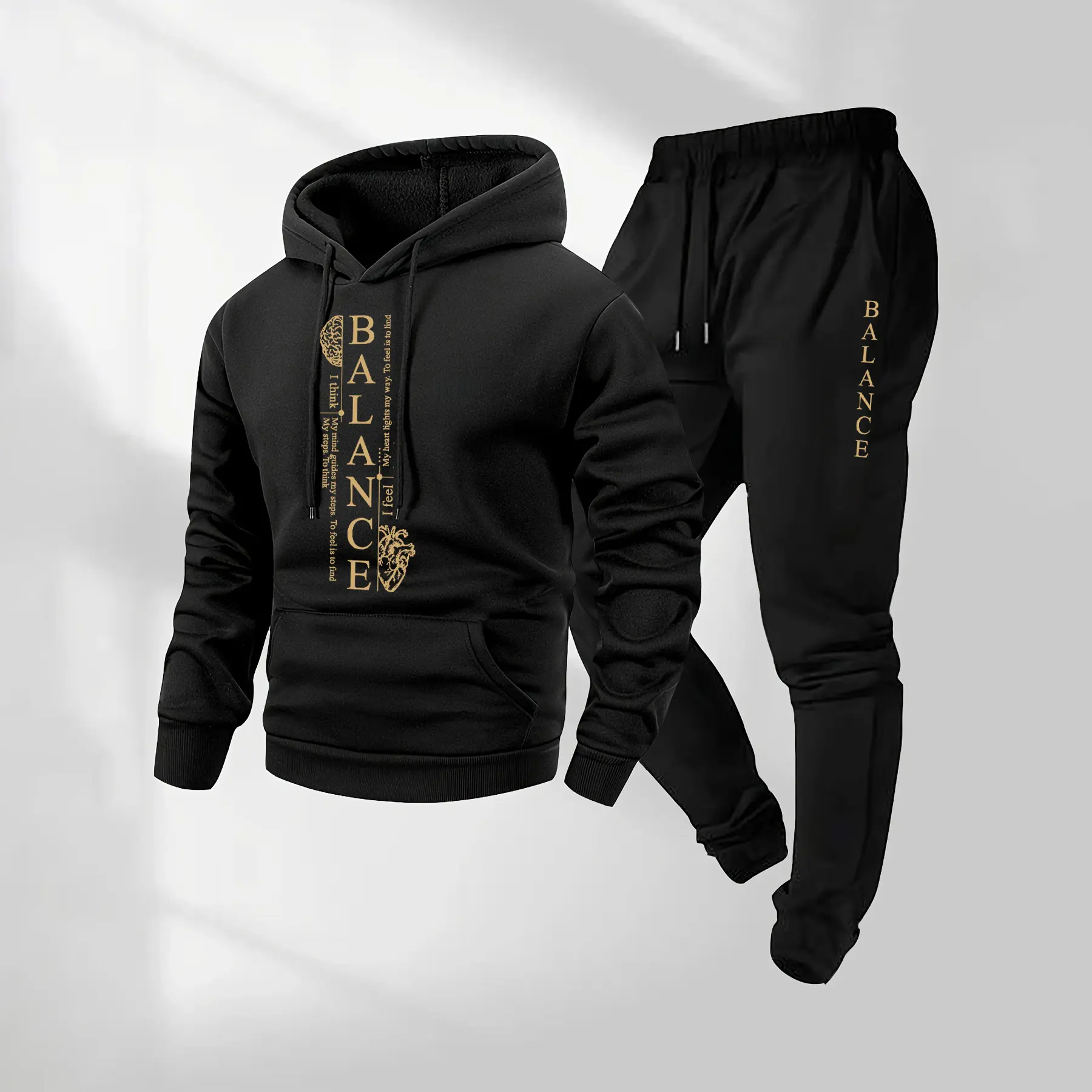 Men's Casual Fit 2-Piece Tracksuit, Letter Print Long Sleeve Hoodie and Drawstring Jogger Set, Sporty Style Polyester Outfit, Breathable Activewear, Loose-Fitting, Machine Washable, Fashion, Minimalist, Athletic Wear, Male, Matching Crew Neck Sweat Pants,