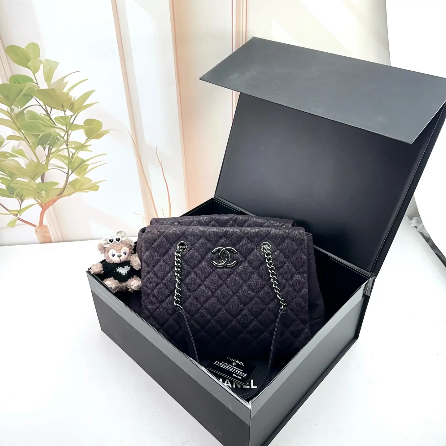 Pre-owned CHANEL Dark Grey Quilted Caviar Leather GST Tote Bag 0727luna23189970