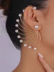 Women's Geometric Party Earrings, Faux Pearl Fan-Shaped Dangle Earrings, Elegant Jewelry for Women, Perfect Gift Idea, Ear Studs