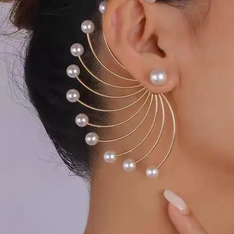 Women's Geometric Party Earrings, Faux Pearl Fan-Shaped Dangle Earrings, Elegant Jewelry for Women, Trendy Jewelry, Fashionable Earrings, Stylish Jewelry, Perfect Gift Idea, Versatile Accessory, Trendy Jewellery Accessories, Ear Studs