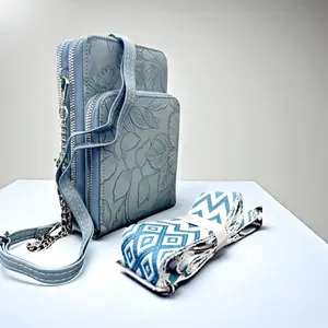 [Upgraded】BagParty Fashion Crossbody Phone/Wallet Bag with Hibiscus Flower Print and Guitar Strap, Gift Choice for Family and Holiday