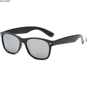 FHSY SHOP Men's Classic Black Wayfarer Sunglasses - UV400 Protection, Silver Mirror Lenses for Everyday Wear, Casual Outings