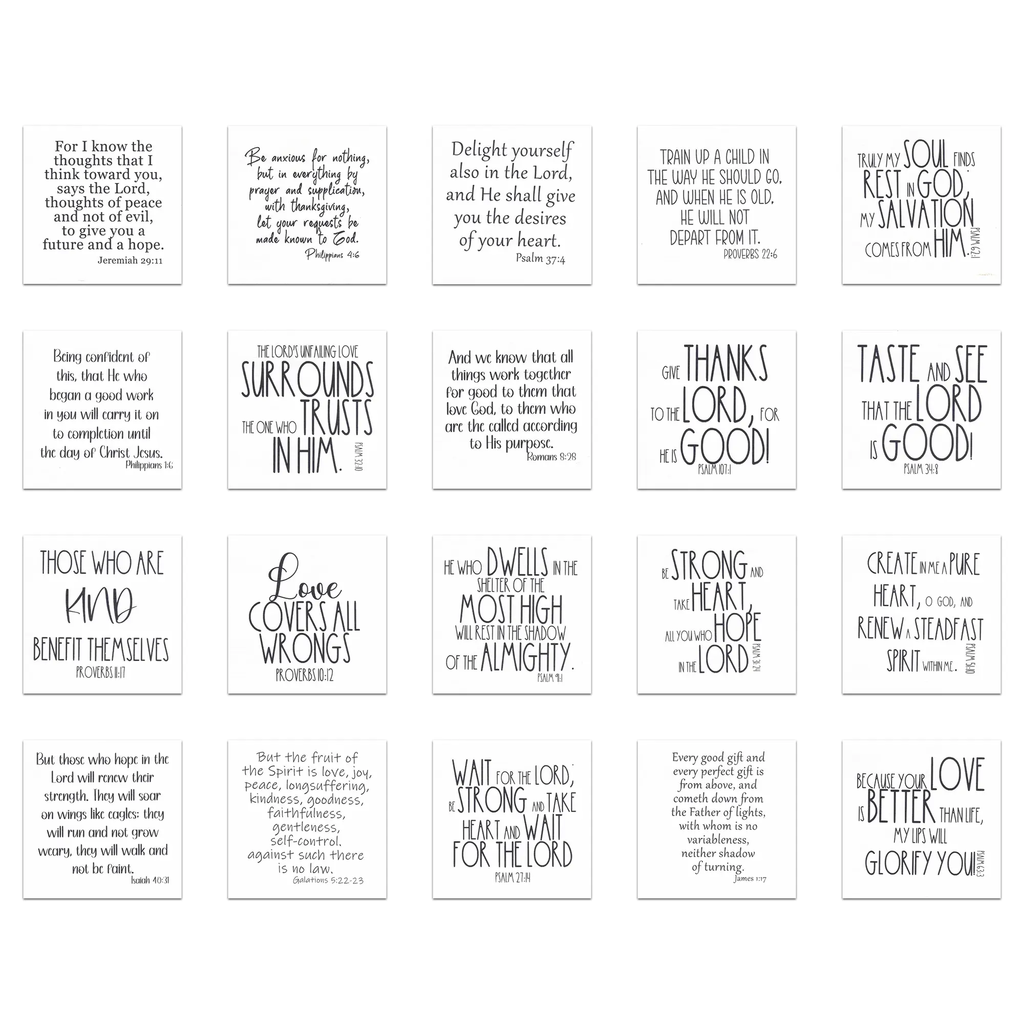 Set of 20 Scripture Bible Verse Precut Cotton Fabric Squares for Quilting