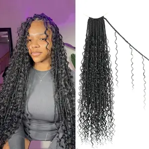 THE WELL KEPT Boho Faux Locs Crochet Hair 30 Inch Goddess Locs 8 Packs Boho Soft Locs Crochet Hair with Curly Ends Pre-looped Long Bohemian River Locs Crochet Hair for Black Women(30Inch, 1B)