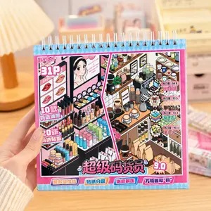 Cartoon Supermarket Staff Miniature Scene Sticker Book with Tweezers, Large-Size DIY Organizer Stickers for Scrapbooking & Journaling, Kids’ Decompression Craft (Summervibes)