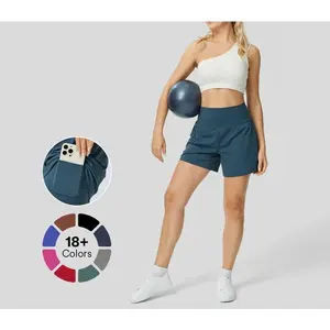 Super High Waisted Back Pocket & Side Hidden Pocket 2-in-1 Yoga Shorts 5''-Longer Length, Summer 2025 Running Shorts for Women, Sports Workout Shorts, Gym Outfit