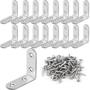 16 count L Bracket Stainless Steel Corner Brace Sets, 90  Right Angle Brackets with 64 count Screws, L Bracket Firmware for Wooden Shelves, Chairs, Tables, Dressers, Furniture ()