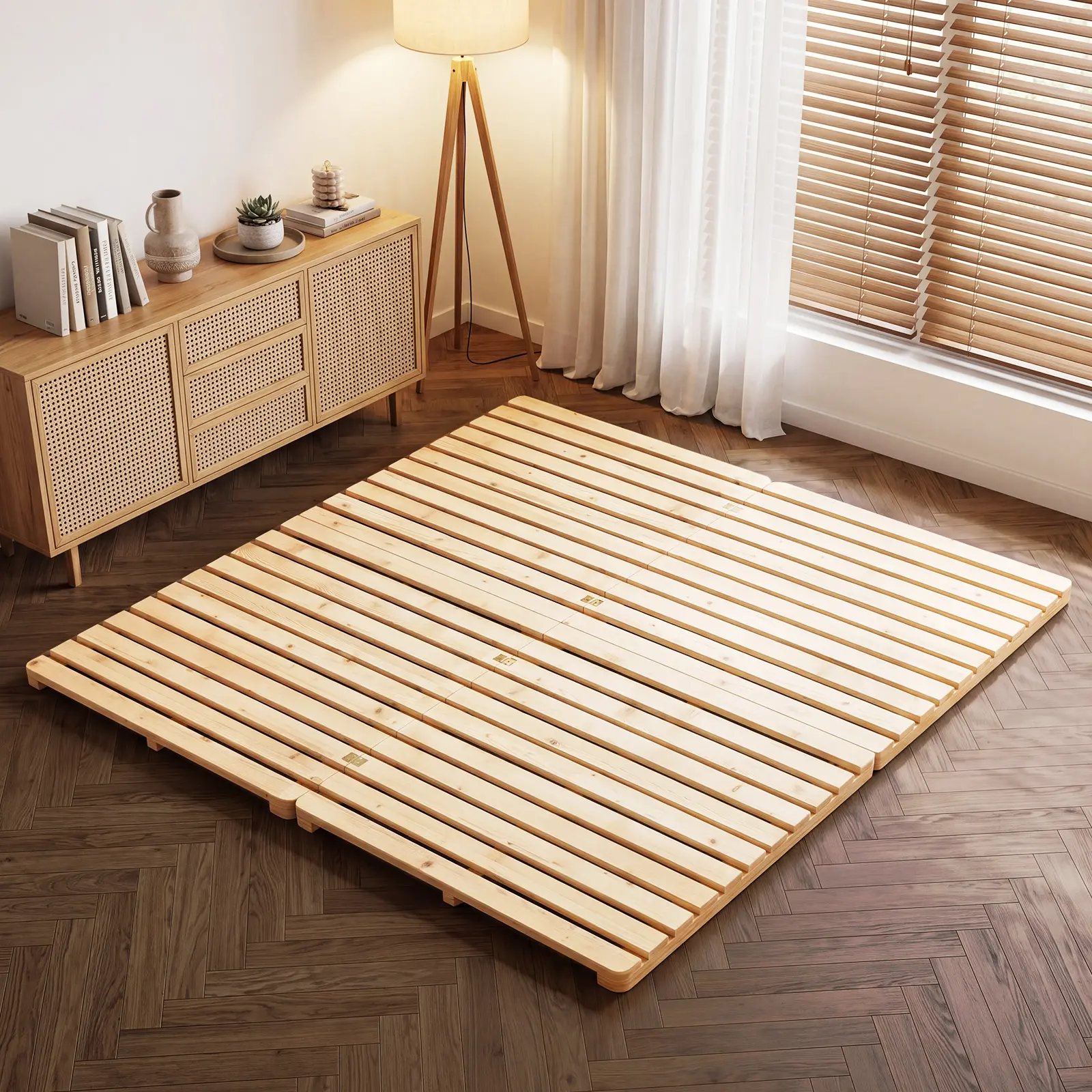 Lilypelle Foldable Solid Pine Wood Tatami Bed Frame, Japanese Tatami Bed Frame Slatted Bed, Beds Plate for Japanese Floor Futon Mattress, Guest Tatami Mat Floor Sleep Bedding