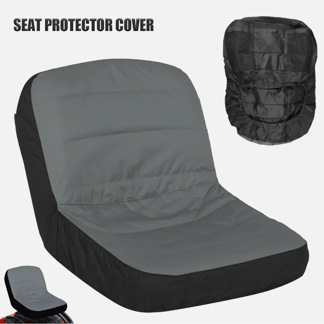 Universal Riding Lawn Mower Tractor Seat Cover Padded Comfort Pad Storage Gray Seat Protector Cover