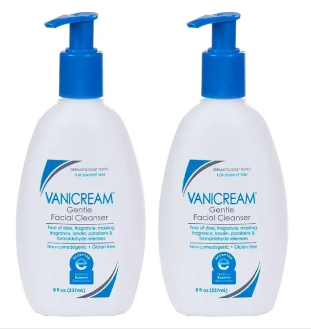 Vanicream Gentle Facial Cleaner with Pump Dispenser, 8 Fl Oz, Formulated without Common Irritants for Sensitive Skin, Removes Makeup, Dirt & Excess Oils, Non-Comedogenic, pH-Balanced Face Wash (Pack of 2)