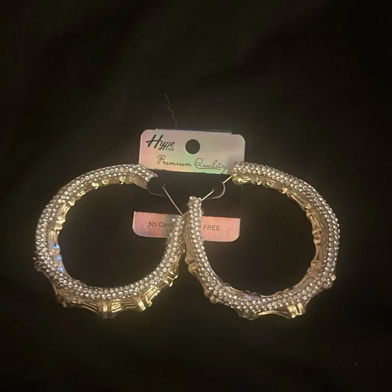 Starjewelz Rhinestone Bamboo Hoop Earrings for Women