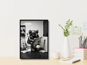 Kaws Hypebeast Sitting on Toilet Reading Newspaper Poster, Hypebeast Figure Art Print, Washrom Wall decor, Graffiti Kaws