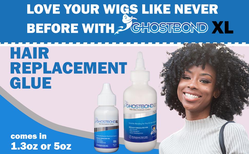 GHOSTBOND XL Hair Replacement Adhesive 1.3oz- Invisible Wig Bonding Glue: Water & Oil-Resistant, Non-Toxic, Light Hold for Secure and Natural-Looking Poly and Lace Hairpiece, Wigs & Toupee Systems