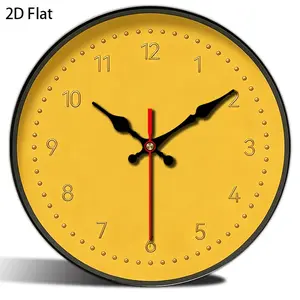 2D Flat, 1pc, Yellow Dial Black Frame Wall Clock, Silent Wooden Round Quartz Clock, Effects/Patterns, Suitable for Bedroom, Living Room, and Kitchen Decor - Carnival Ornament/Gift, 10/12 Inch (AA Batteries Not Included), 2D Flat