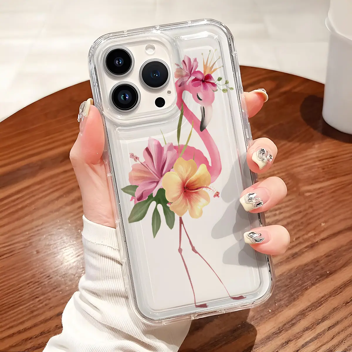 Cute Flamingo Pattern Soft TPU Flexible Full-Body Airbag Shockproof Protection Phone Case , Clear Cover For iPhone 16 15 14 13 12 11 Pro Max Plus X