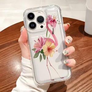 Cute Flamingo Pattern Soft TPU Flexible Full-Body Airbag Shockproof Protection Phone Case , Clear Cover For iPhone 16 15 14 13 12 11 Pro Max Plus X