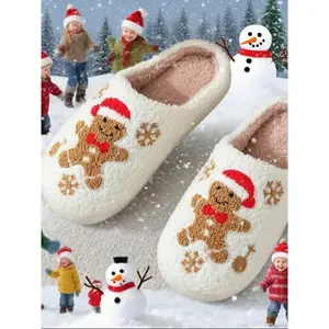 Fall Winter Plush Non Slip Soft Cartoon Slippers with Thick Sole, Cute Snowman Design for Home and Leisure, Warm Non-Slip Indoor Footwear for All Ages(Sheets)