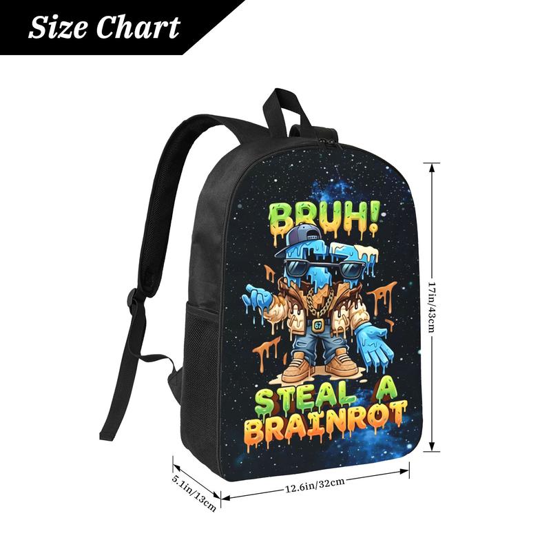 Graffiti 'Bruh! Steal A Brainrot' 67 Print Backpack, Starry Sky Pattern Casual Daypack for School & Travel