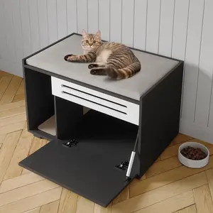 Garvee Cat Litter Box Furniture with Flip-Down Door, Spacious Hidden Cat Litter Box Enclosure Cabinet, Ventilated Covered Litterbox Furniture for Easy Cleaning & Privacy, Cats Box, Black