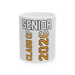 11oz Printed Senior Class of 2026 Glossy Line Ceramic Mug - Custom Name Personalizable Ceramic Mugs, Washable Kitchen Drinkware for Coffee, Tea, Custom Name Mugs