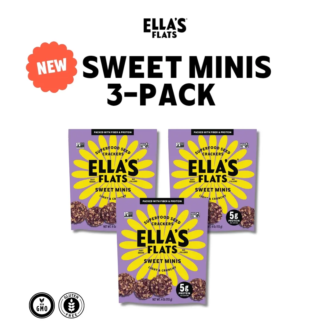 Ella's Flats NEW Sweet Minis 3-Pack Snack Natural |  Superfood seed crackers - Just seeds, no fillers - 5g protein, 5g fiber and low carb