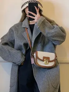Elegant Korean Style Patchwork Crossbody Shoulder Bag, Flap Crossbody Purse, Versatile Shoulder Bag, Leather Buckle Wallet, Compact Size Casual Handbag for All Seasons, Fashion Accessory