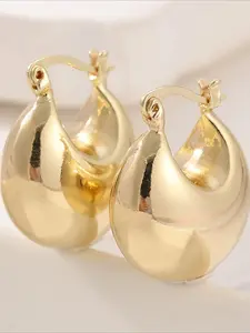 1 Pair of Simple and Thick Golden Hoop Earrings, Shining Earrings, Classic and Versatile Jewelry for Women's Fashion