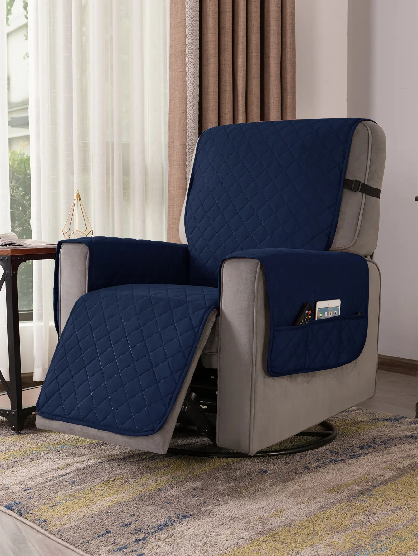 SUBRTEX Home Recliner Chair Cover for Small Reclining Chair Slipcover Seat Width to 25 Inch Reversible Washable Protector with Elastic Adjustable Straps for Kids Pets