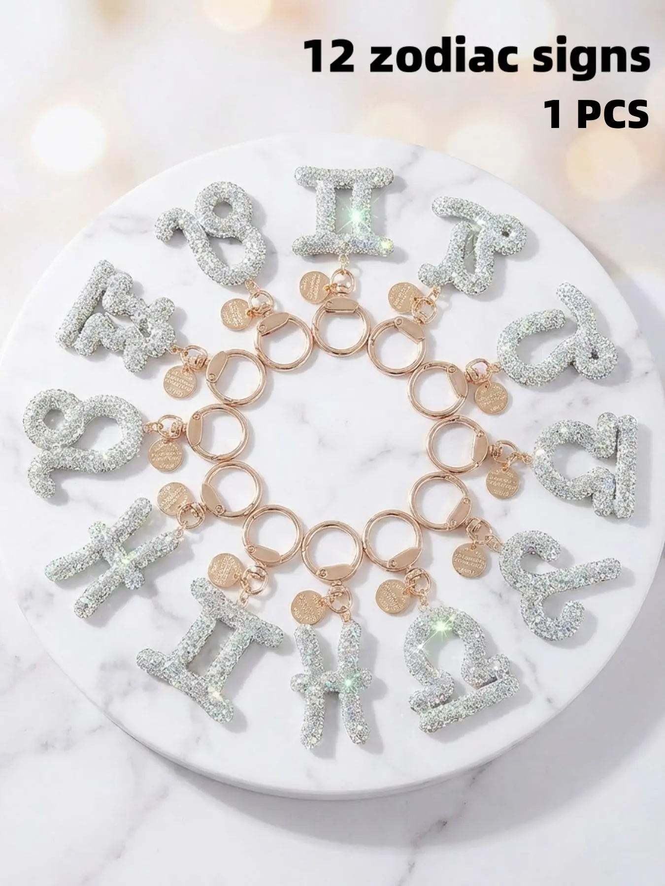 12 Zodiac Silver Color Pendant Keychain, Keychain for Bags, Keychain for Purse, Fashion Bag Accessory, Unique Design for Daily Use, Perfect Gift for Women and Girls